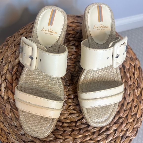 NWT sz 8 Sam Edelman Carson open toe wedge espadrille cream tan woven raffia - Picture 3 of 7